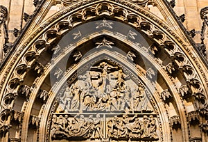 Cathedral church facade closeup view, Prague