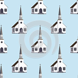 Cathedral church temple traditional building seamless pattern. Architecture of modern urban chapel. Exterior facade of church of c