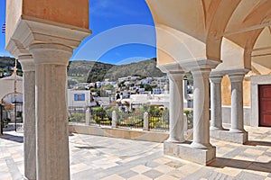 Cathedral columns and Lefkes old town photo