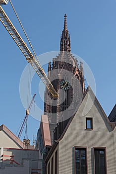 Cathedral with construction site of the new houses on the Roemerberg in Frankfurt photo