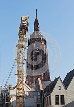Cathedral with construction site of the new houses on the Roemerberg in Frankfurt photo