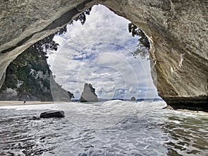 Cathedral Cove arch ans sky. Coromandel. North Island. New Zealand photo