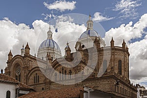 Cathedral in Cuenca on a partially cloudy day