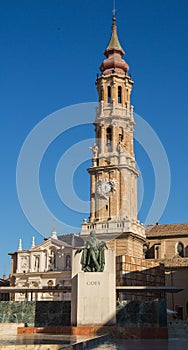 Cathedral del Salvador with Goya statue. photo