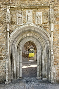 Cathedral doorway with carvings. Clonmacnoise. Ireland