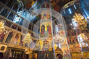 Cathedral of the Dormition Uspensky Sobor or Assumption Cathedral of Moscow Kremlin interior, Russia