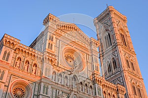 Cathedral Duomo Santa Maria Del Fiore at sunset, Florence, Tuscany, Italy, Europe