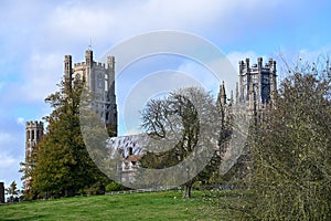 Cathedral of Ely and Cherry Hill Park on a sunny day