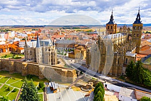 Cathedral and Episcopal Palace of Astorga in summer. Castile and Leon.