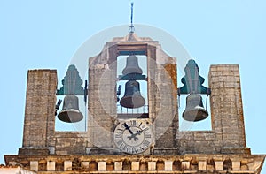 Cathedral of Faro or Se catedral de Faro with a bell tower at the Algarve coast of Portugal