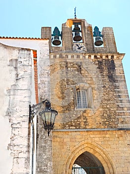 Cathedral of Faro or Se catedral de Faro with a bell tower at the Algarve coast of Portugal