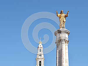 Cathedral of Fatima in Portugal near Lisboa with blue sky