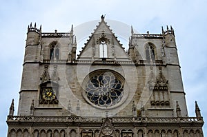 Cathedral front view in Lyon, France