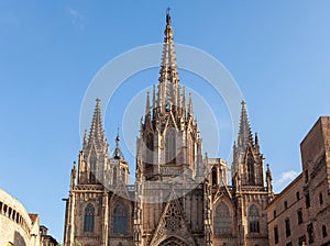 Cathedral of the Holy Cross and Saint Eulalia in Barri Gothic Quarter in Barcelona, Catalonia, Spain