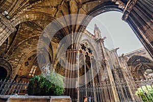 The Cathedral of the Holy cross and Saint Eulalia in the Gothic quarter of Barcelona