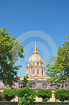 The Cathedral of Invalids in sunny spring day. Famous touristic places and travel destinations in Paris