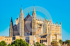 Cathedral La Seu at historic city center of Palma de Majorca, Spain