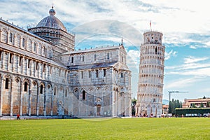 Cathedral and Leaning Tower of Pisa in Italy photo