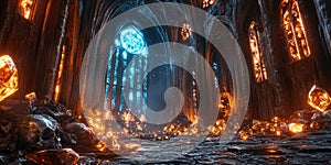 A Cathedral Made of Bones and Glowing Gems for Dark Fantasy, Gothic, or Magical Design Projects