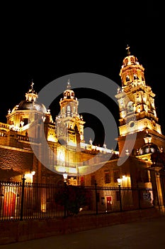 Night view of the Cathedral of Morelia in michoacan, mexico III