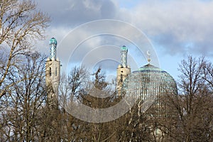 Cathedral mosque of SaintPetersburg, gambit, dome, turrets, minarets, trees, sky, clouds