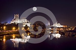 Cathedral by night in Auxerre photo