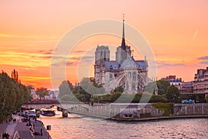 Cathedral of Notre Dame de Paris at sunset, France