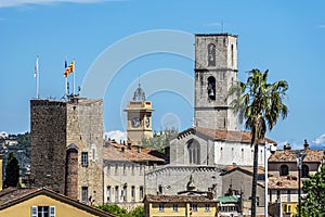 Cathedral Notre Dame de Puy De Grasse as viewed from Fragonard perfume factory in historical center of Grass city, Alpes-Maritimes