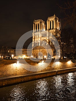 Cathedral Notre Dame in Paris, France, at night