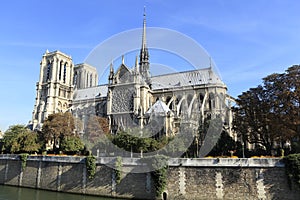 Cathedral Notre Dame River Seine Paris France, side view