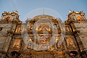 Cathedral of Oaxaca at night (Mexico) photo