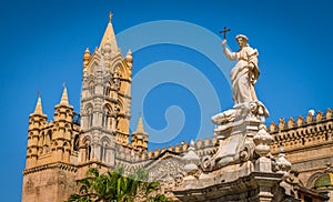 The Cathedral of Palermo with the Santa Rosalia statue. Sicily, southern Italy.