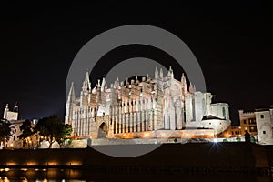 Cathedral of Palma de Majorca brightly illuminated, night shot