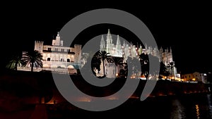 Cathedral of Palma de Mallorca and Almudaina Night Timelapse - Baleares, Spain