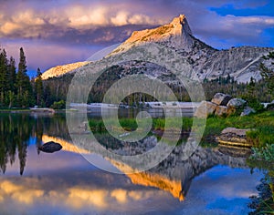 Cathedral Peak and Lake. Yosemite National Park.