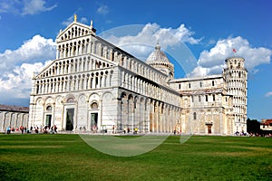 The Cathedral of Pisa and the Pisa Tower in Pisa, Italy. The leaning tower of Pisa is one of the most famous tourist destinations