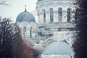 Cathedral reconstruction in Kaunas city. Building facade renovation