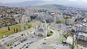 Cathedral of the Resurrection of Christ in Podgorica. Montenegro. View from above. Aerial photography
