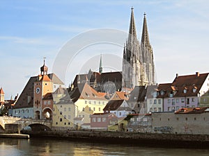 Cathedral and river Danube in Regensburg