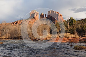 Cathedral Rock in Red Rock State Park outside of Sedona, Arizona in winter.