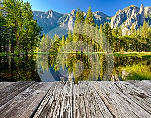 Cathedral Rocks reflecting in Merced River at Yosemite