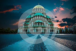 Cathedral Saint Aleksandar Nevski at sunset. Sofia, Bulgaria photo