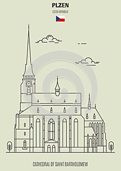 Cathedral of Saint Bartholomew in Plzen, Czech Republic. Landmark icon