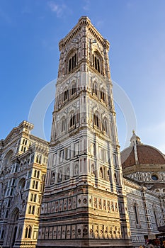 Cathedral of Saint Mary of the Flower Cattedrale di Santa Maria del Fiore or Duomo di Firenze tower, Florence, Italy