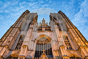 Cathedral of Saint Michael and Saint Gudula in Brussels at sunset