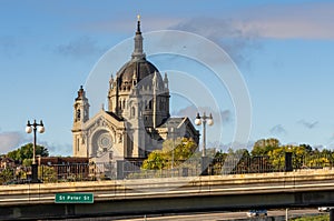 Cathedral of Saint Paul in St Paul, Minnesota over St Peter street bridge