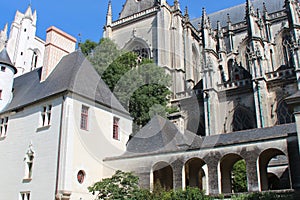 cathedral (saint-pierre-et-saint-paul) and gothic mansion in nantes (france)