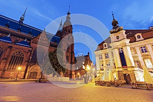 Cathedral of Saints Peter and Paul and old Town Hall in Legnica