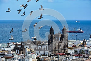 Cathedral of Santa Ana (Holy Cathedral-Basilica of the Canaries) in Las Palmas seen from a hill