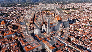 Cathedral of Santa Maria del Fiore drone view in Florence, Italy